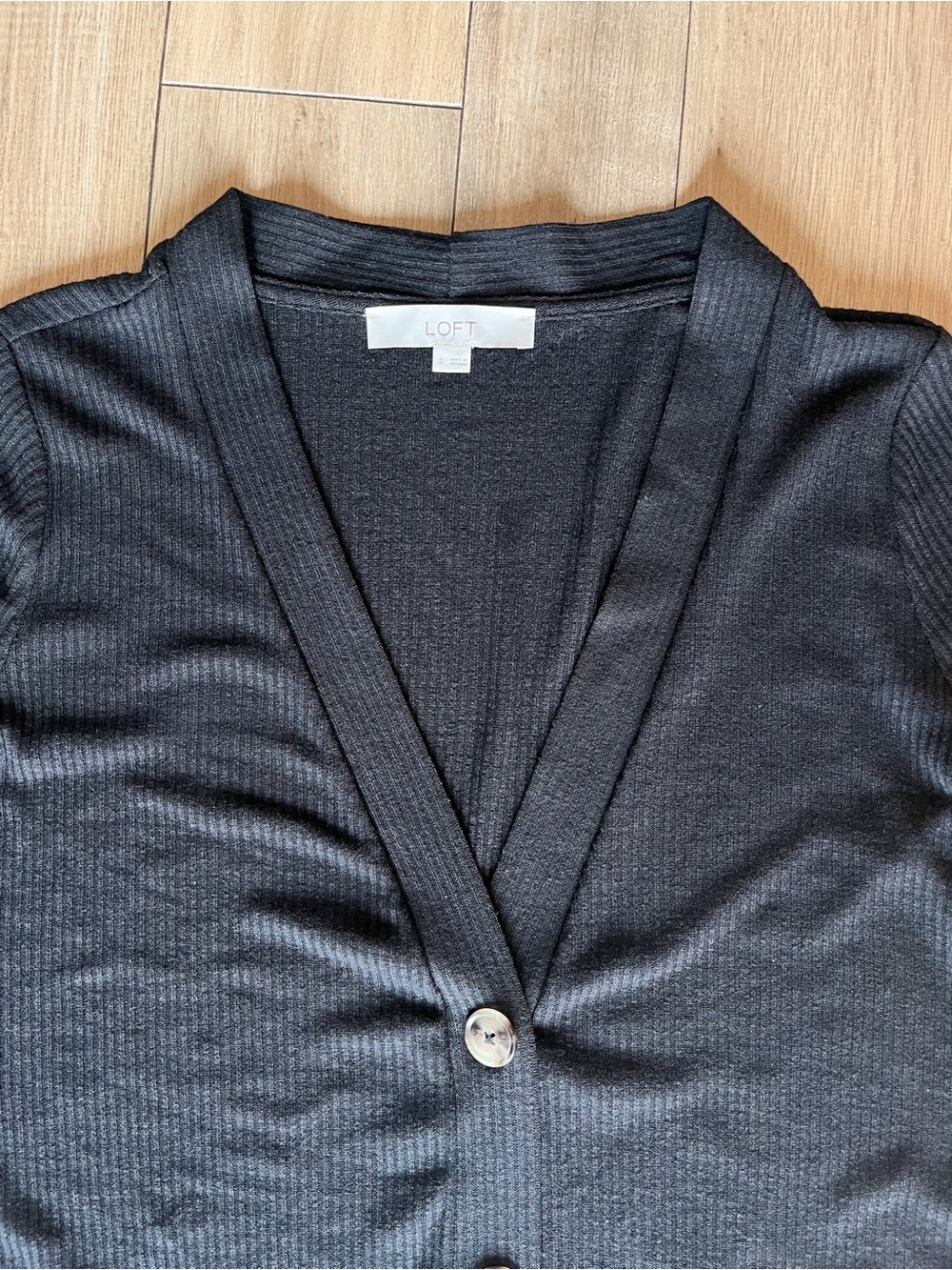 LOFT Long Ribbed Cardigan Black Button Front Midi Duster Women’s Small - Picture 5 of 11